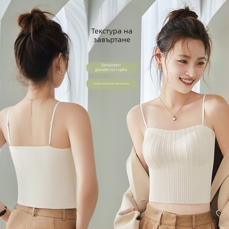 Женска безпрезрамкова бюст обвивка, чашка 3/4, горна тънка/долна дебела форма, дишащ полиестер с пшенични влакна