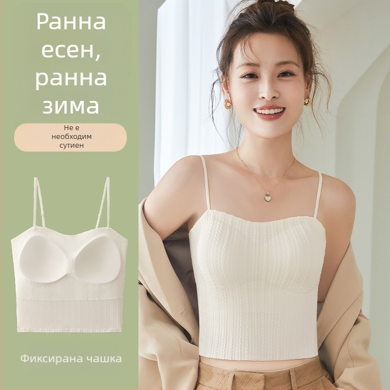 Женска безпрезрамкова бюст обвивка, чашка 3/4, горна тънка/долна дебела форма, дишащ полиестер с пшенични влакна