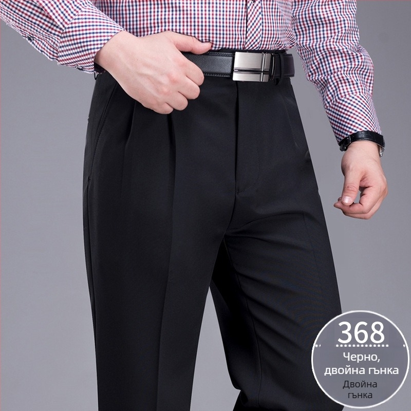 Мъжки костюмни панталони с прав силует, висока талия, вълнена смес 85%, без гладене, джобове