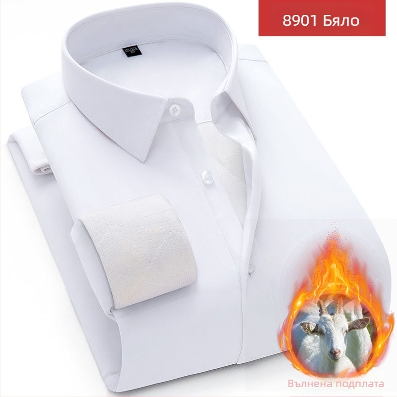 Мъжка риза от бамбукови влакна, подплатена с флис, зимна дебелина, дълги ръкави, квадратна яка