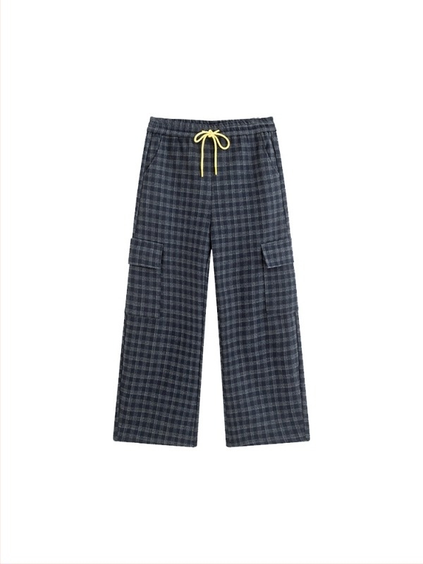 Панталони за жени с права кройка, ретро каре casual стил, cashmere жакардов композит 90g jersey, талия с ластик, зима 2025