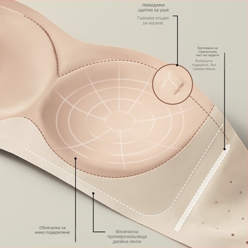 Без презрамков потник‑сутиен за малък бюст — безшевен, против плъзгане, мека опора, чаши 3/4 с тънки формовани чаши, нейлон/спандекс смес