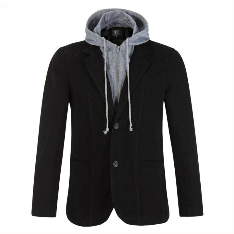 Ежедневен памучен костюм със Slim Fit, яка за костюм, едноредкова планка с две копчета, дълги ръкави