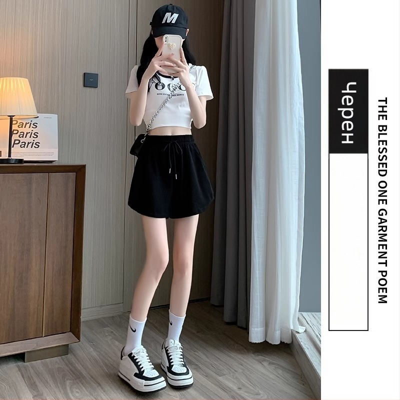 Дамски спортни къси панталони за лято, полиестер, висока талия, дължина 3/4, висока еластичност