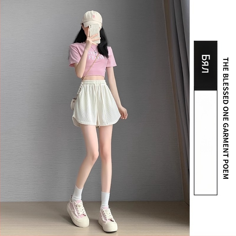 Дамски спортни къси панталони за лято, полиестер, висока талия, дължина 3/4, висока еластичност