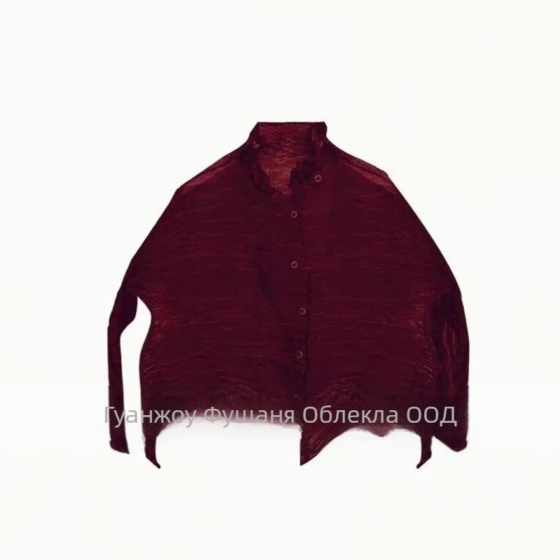 Женска блуза от полиестер (95%+), едноцветна, със стойкова яка, дълги ръкави, свободна кройка, стандартна дължина