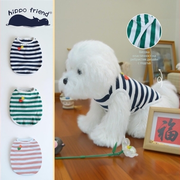Памучен потник за домашни любимци в райета, ежедневен стил, марка Hippo friend, дишаща тъкан