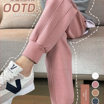 Дамски ветроустойчиви панталони с прави крачоли, корейски стил, дебела полиестер-еластанова смес, талия със средна височина, за есен и зима