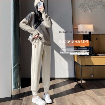 Дамски ветроустойчиви панталони с прави крачоли, корейски стил, дебела полиестер-еластанова смес, талия със средна височина, за есен и зима