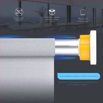 умен електрически роло щора с литиево-батериен мотор, тихо функциониране, светлозащитна материя, дистанционно управление и гласова поддръжка (Alexa/Google Home/Zigbee), полиестерна тъкан