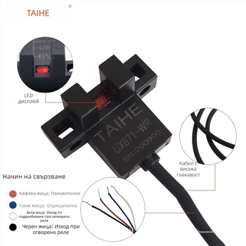 U-образен фотоелектрически превключвател UX670-WR, UX671, UX672, UX674A-WR с проводен сензор