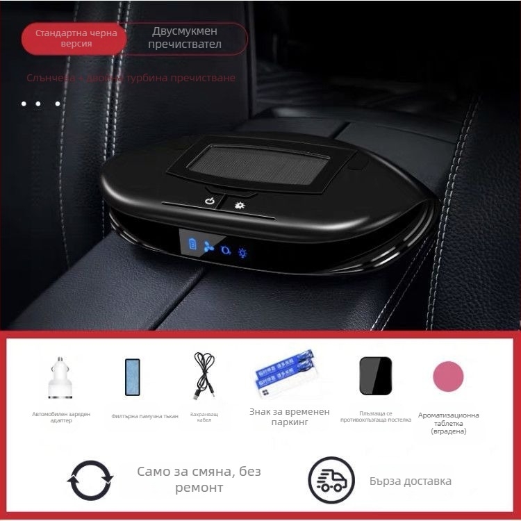 Автомобилен филтър за въздух с фотокатализатор, захранван от запалката, генериране на отрицателни йони и номинално напрежение