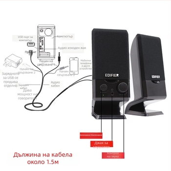 Edifier R10U USB настолни стерео говорители, 2 канала, MP3 възпроизвеждане, копче за управление