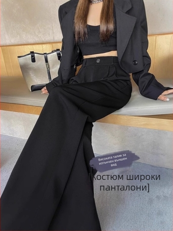 Женски панталон с прав силует от полиестер със спандекс, подплатен с плюш, дебел, висока талия, прав модел