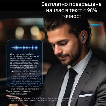 AI преводна слушалка: Bluetooth 5.4, обхват 10 m, ниска латентност за киберспорт, батерия 4–8 ч, водоустойчива