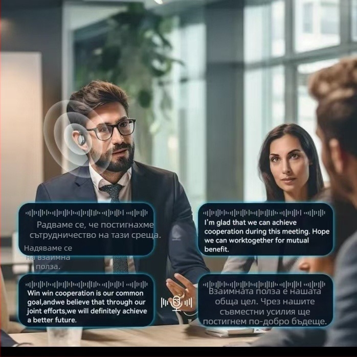AI преводна слушалка: Bluetooth 5.4, обхват 10 m, ниска латентност за киберспорт, батерия 4–8 ч, водоустойчива