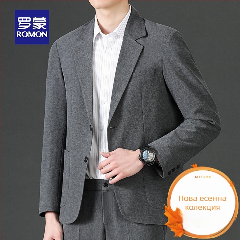 Romon мъжко сако за ежедневието, Stand collar, еднобортно копче, свободен силует, тънък плат, Основна материя: лен