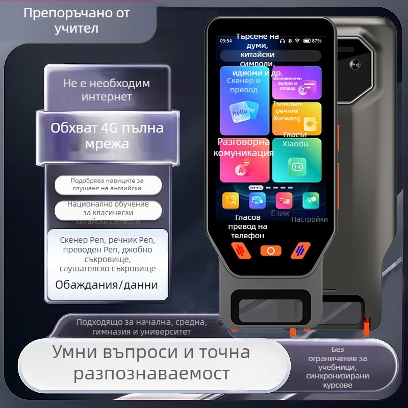 Интелигентна преводаческа писалка за английски език, модел A30, презареждаема литиева батерия, захранване 5V-1A, тегло 230 г, възможност за печат на лого