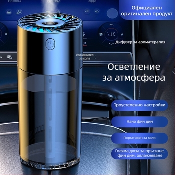 S10 автомобилен овлажнител и пречиствател на въздуха с дифузор за аромати — резервоар за вода 0,5–1 л, USB/автомобилно захранване, повече от 3 изхода за мъгла, шум под 36 dB, мощност 5 W