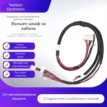 Персонализиран кабелен възел за роботизирана система с интегрирани управляващи терминали; медни проводници с оловно покритие; конфигурируем брой проводници; регулируема дебелина на изолацията; конфигурируемо работно напрежение.