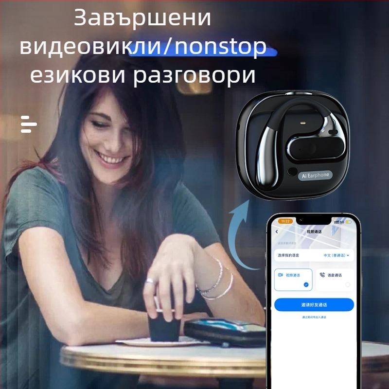 AI интелигентни преводащи слушалки с Bluetooth, съвместими с iOS/Android, обхват 10 м, гласов превод, музика и приемане на обаждания, модел T19