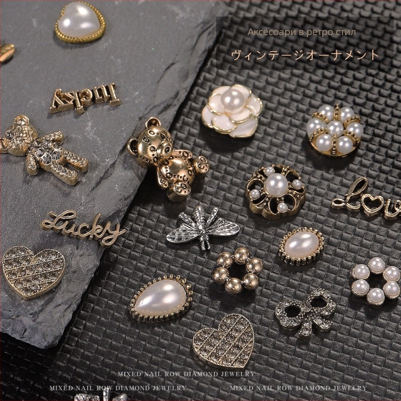 Маникюрни украси от благородна сплав: ретро стил, мечка, сърце, петолъчкова звезда, буква и панделка; материал: сплав • серия: Alloy Series • узор: Любов • стил: Прост • нетно тегло: 13 g