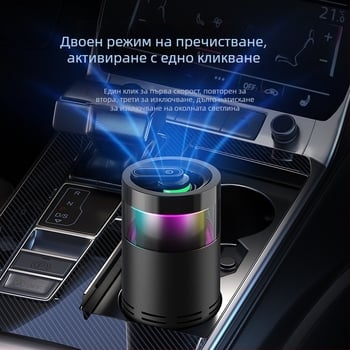 Автомобилен пречиствател на въздуха с HEPA композитен филтър и отрицателни йони — Модел K-3, USB захранване, 2W, концентрация на отрицателни йони 500, подходящ за до 10 m²