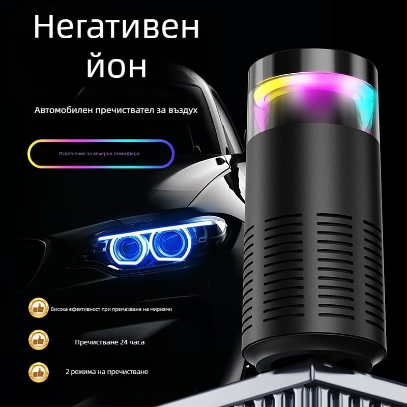 Автомобилен пречиствател на въздуха с HEPA композитен филтър и отрицателни йони — Модел K-3, USB захранване, 2W, концентрация на отрицателни йони 500, подходящ за до 10 m²