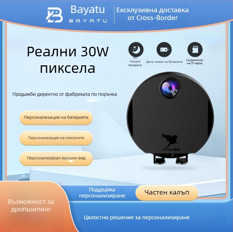 H6 интелигентна домашна камера за видеонаблюдение, вътрешна и външна, 720p HD, безжична Wi‑Fi връзка, обхват 10-30 м, изисква карта памет, поддържа мобилно приложение