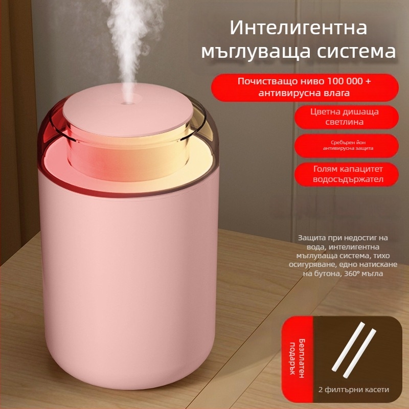Увлажнител за дома, компактна колона, тихa работа, USB захранване, резервоар 1.0–2.5 л, обхват 41–60 м²