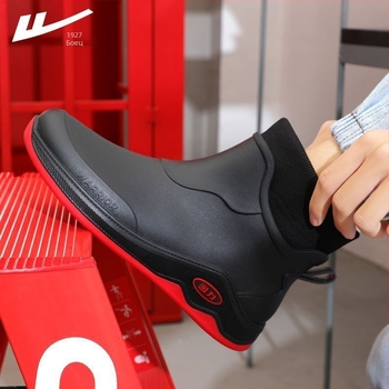 Мъжки водоустойчиви ботуши за дъжд, пластмасова горна част и подметка, средна дължина до подбедрицата, PVC стелка, платнена подплата