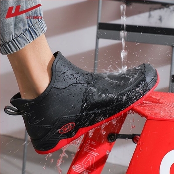 Мъжки водоустойчиви ботуши за дъжд, пластмасова горна част и подметка, средна дължина до подбедрицата, PVC стелка, платнена подплата