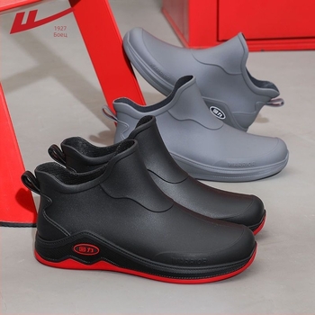 Мъжки водоустойчиви ботуши за дъжд, пластмасова горна част и подметка, средна дължина до подбедрицата, PVC стелка, платнена подплата