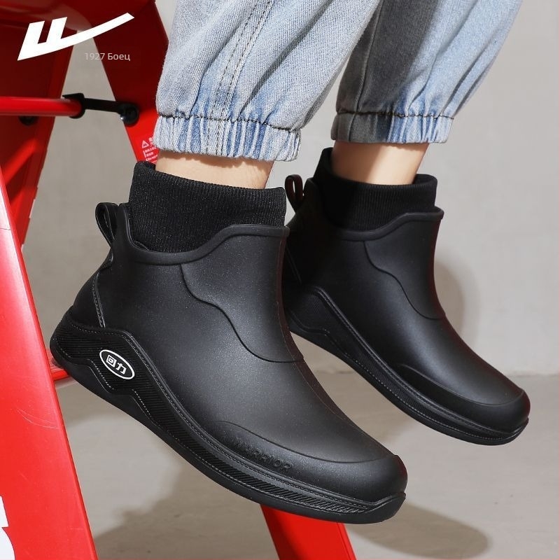 Мъжки водоустойчиви ботуши за дъжд, пластмасова горна част и подметка, средна дължина до подбедрицата, PVC стелка, платнена подплата