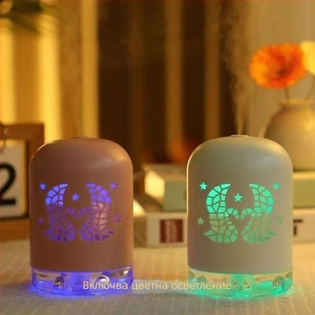 Мини USB овлажнител с LED светлина, кръгъл дизайн, резервоар 0,5 л, 1 изход за мъгла, USB захранване, таймер 8+ часа, шум под 36 dB