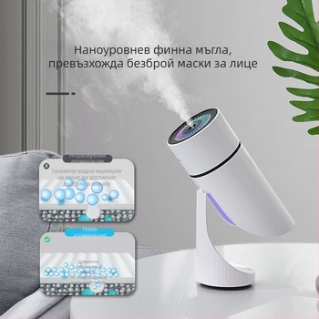 USB въртящ се овлажнител за офис/бюро и кола, 3+ изхода за мъгла, безшумен режим и нощно осветление, резервоар 0,5–1 л