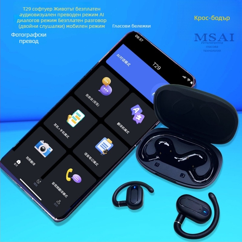 Т29 преводач за пътуване: видео и аудио превод, AI диалогов режим, офлайн езиков превод, фото превод и бинаурални слушалки