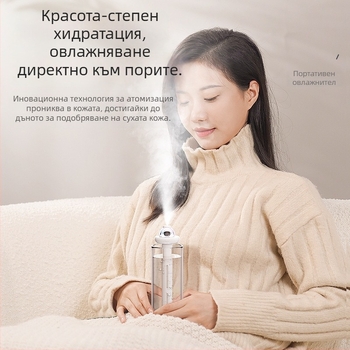 Увлажнител за дома – настолен, безшумен; обхват 21–30 м²; резервоар 1,0–2,5 л; 1 изход за мъгла; шум 36–45 dB; захранване USB/суха батерия/вградено захранване