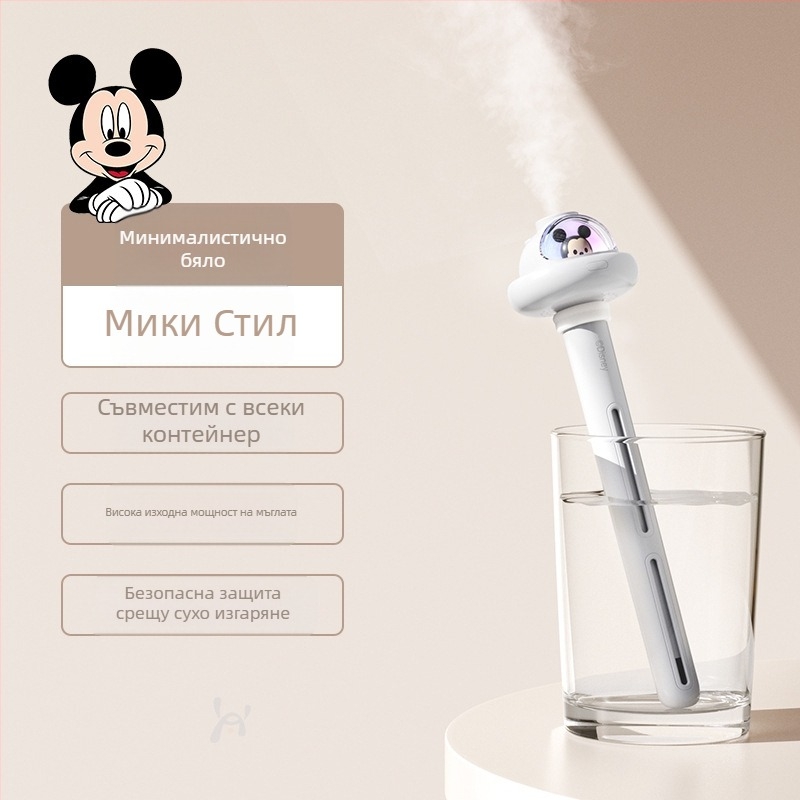 Увлажнител за дома – настолен, безшумен; обхват 21–30 м²; резервоар 1,0–2,5 л; 1 изход за мъгла; шум 36–45 dB; захранване USB/суха батерия/вградено захранване