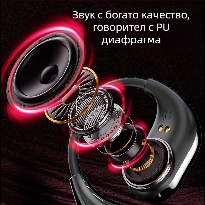 MG7 Безжични спортни ушни слушалки с ушно закрепване, LCD дисплей, AI преводач и едновременен превод (Bluetooth 5.4; време на работа повече от 8 ч; безжично зареждане; водоустойчиви за ежедневна употреба; ниска латентност)