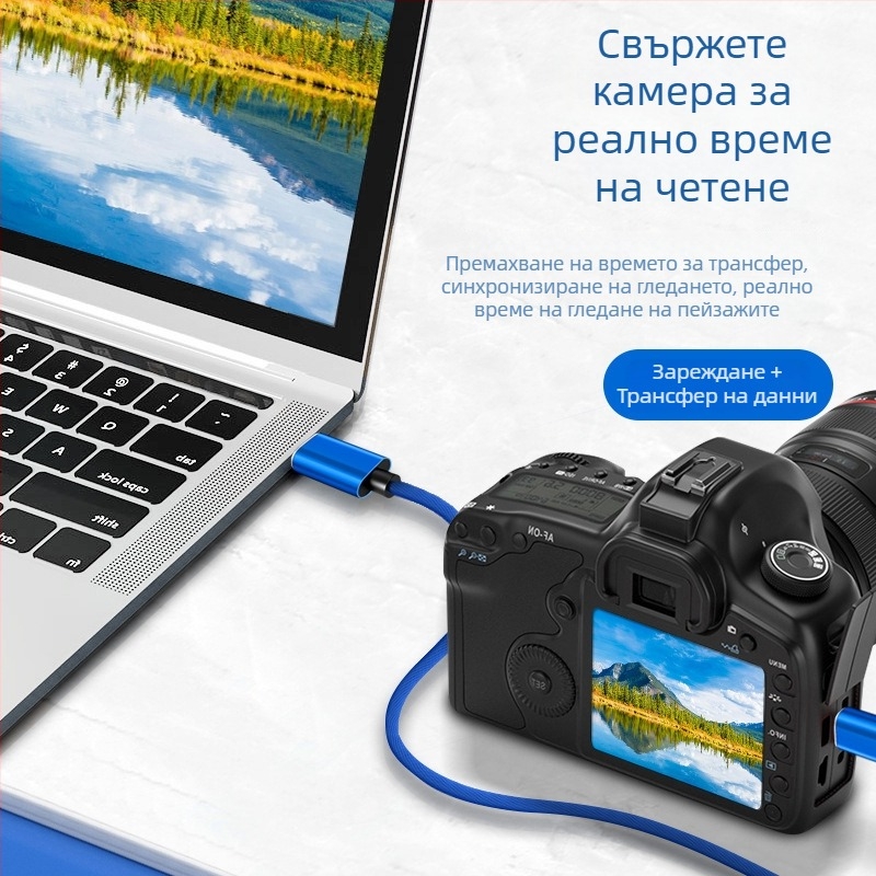 OTG USB-C кабел за данни с мини USB към Type-C и T-порт, мъжки към мъжки, Digital Fox
