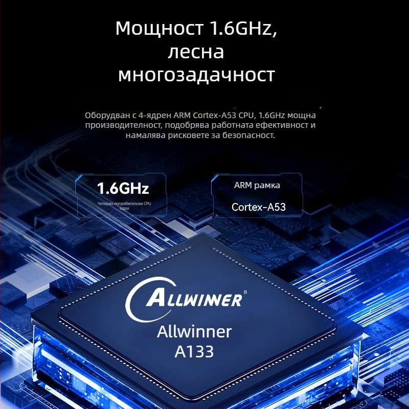 Android дънна платка Allwinner A133, Quad‑core 1.8 GHz; 1GB RAM + 8GB flash; 12V 2A; USB: 2x хост (OTG опционално) + 3 USB порта; TTL 3.3V сериал; за рекламни машини и цифрови витрини