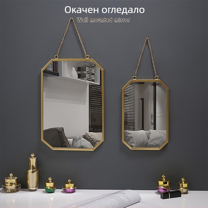 Стенно висящо огледало, метална рамка, алуминиево огледало, персонализируемо, подходящо за баня, спалня и търговски помещения