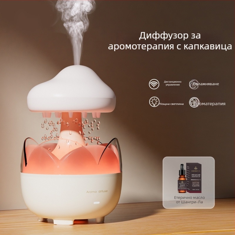 Увлажнител и дифузьор за дома, тих за спалня, резервоар 0,5–1 л, 3+ изхода за мъгла, вградена батерия, таймер >8 ч, подходящ за помещения до 10 м²