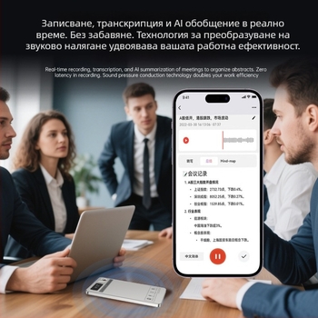 AI преводач и рекордер за конферентна транскрипция, 3-микрофонен масив, Bluetooth, MP3, 64GB