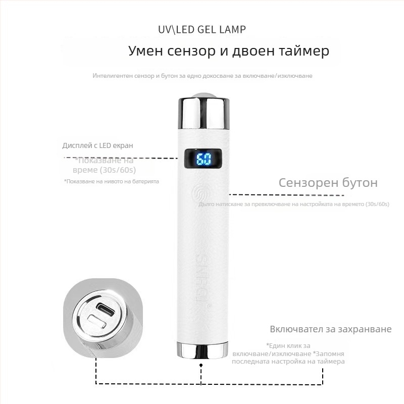 Лампа за маникюр с автоматично индукционно включване — висока мощност, бързо изсъхване, презареждаща се, преносима ръчна лампа за сушене на гел лак