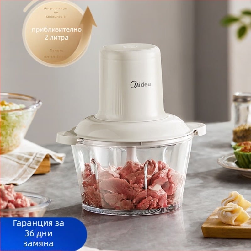 Месомелачка / кухненски миксер Midea — капацитет 1–3 л, функция за бебешка храна, ≤36V, скорост под 10 000 rpm, стъклена купа