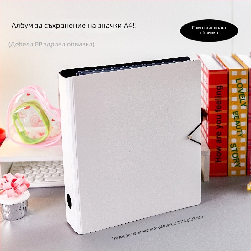 Акрилен настолен дисплей-биндър за значки, прозрачен, прахозащитен, голям капацитет, PP корица, стил с отделни листове, 1 вътрешна страница