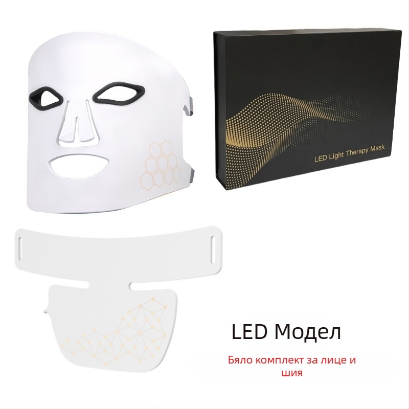 Photon LED устройство за лице и шия — силиконова маска, батерия 1200–2000 mAh, IPX4 водоустойчивост, фототерапия с цветна светлина