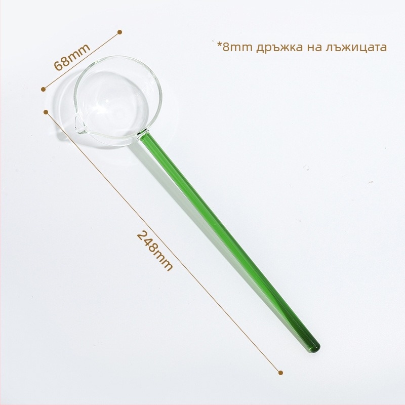 Стъклена лъжица с дълга дръжка и заострен връх – термоустойчива кухненска лъжица за готвене, каша и овкусяване
